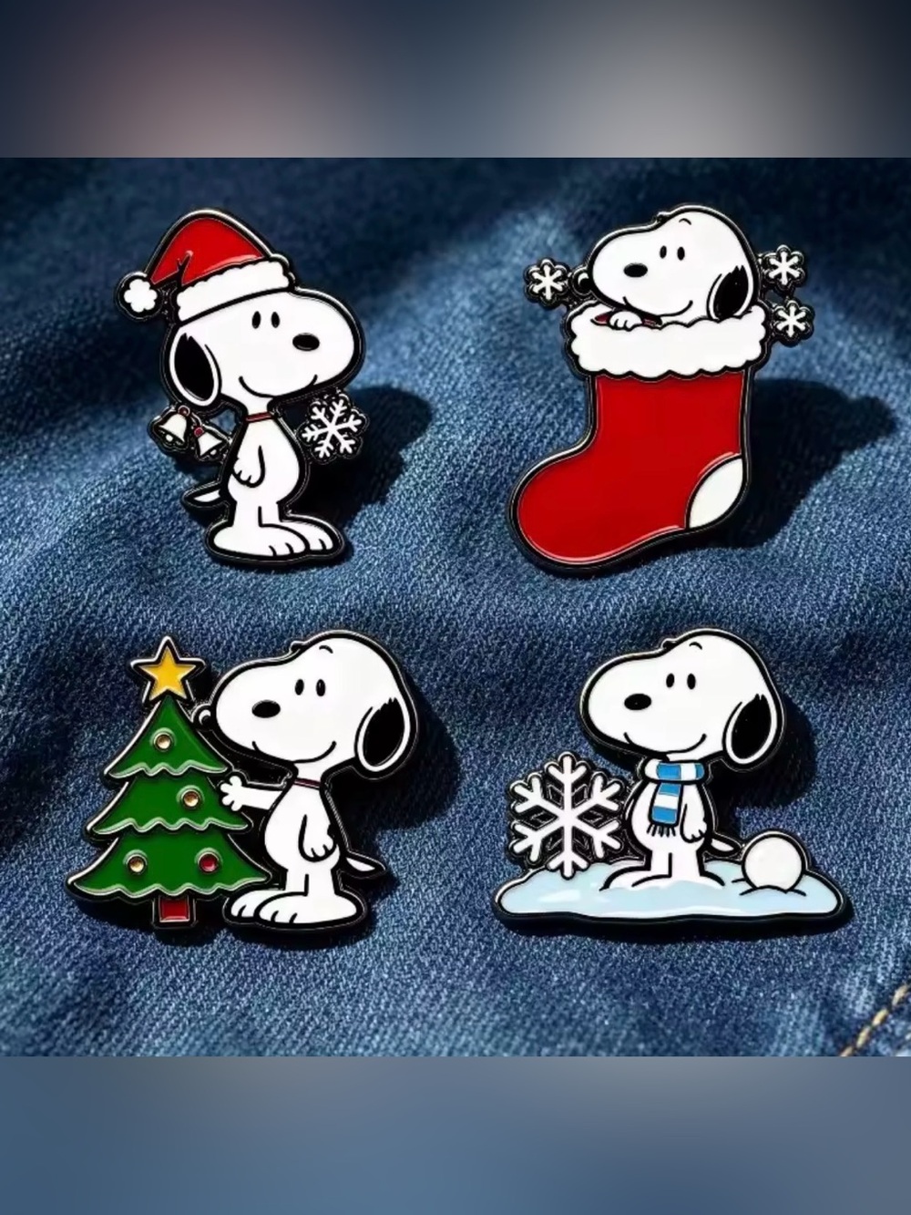 New Peanuts Snoopy Winter & Christmas 4-Piece Enamel Pin Set